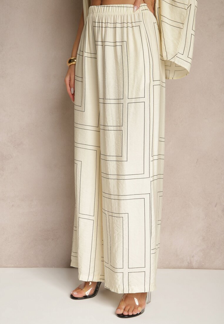 rosita Set Bej deschis din Viscoză și In Pantaloni și Cămașă cu Motiv Geometric Fevalette
