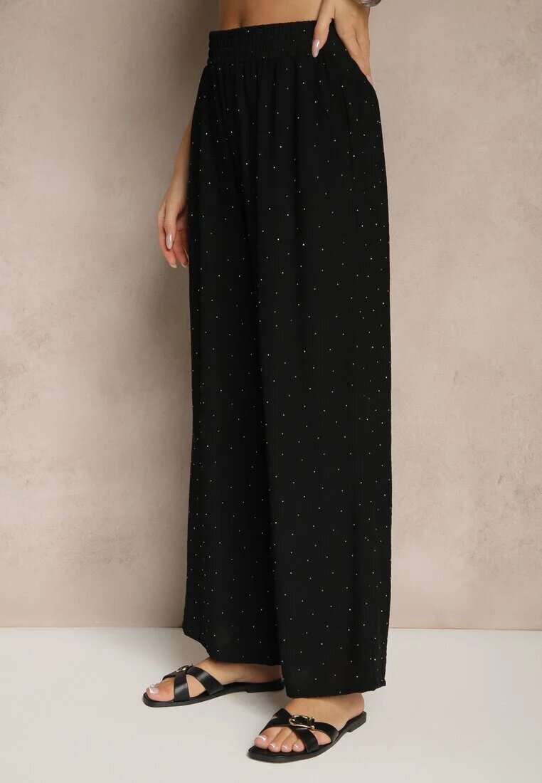 rosita Set Negru cu Croială de Costum din In Vestă și Pantaloni cu Zirconii Redavale