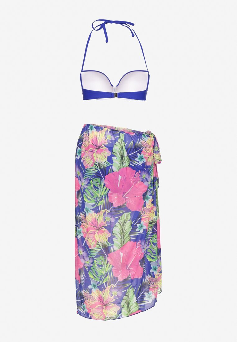 rosse line Bikini Albastru Chiloți Slip Sutien cu Legătură și Pareo Floral Folanira