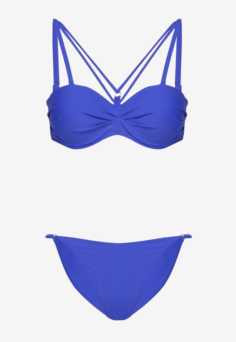 rosse line Bikini Albastru Chiloți tip slip și Sutien cu Bretele Decorative Fadelinna