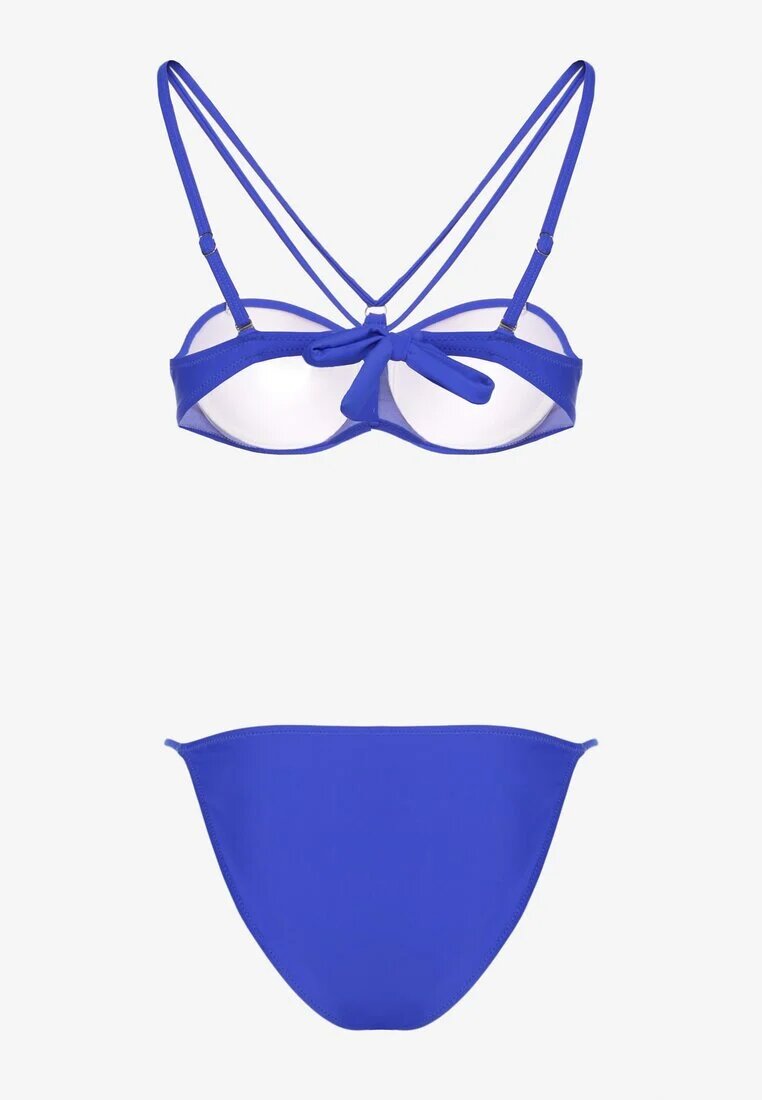 rosse line Bikini Albastru Chiloți tip slip și Sutien cu Bretele Decorative Fadelinna