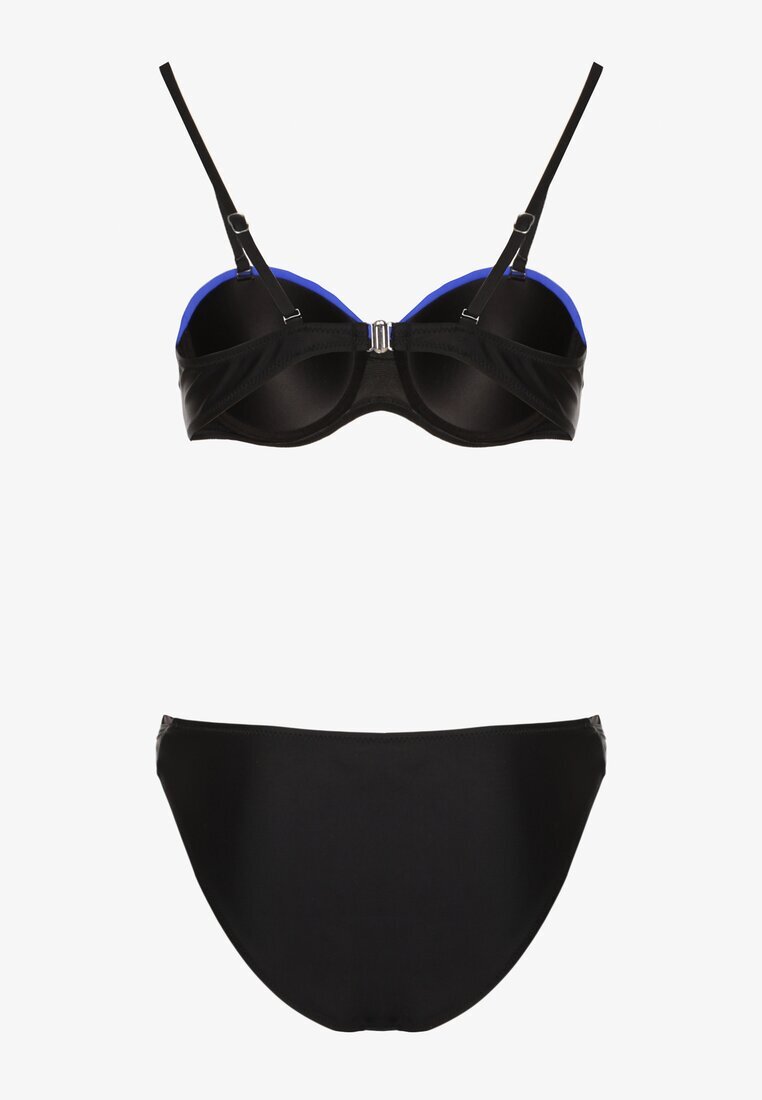rosse line Bikini Albastru-Negru cu Fir Metalic Sutien Întărit și Chiloți Mitelle