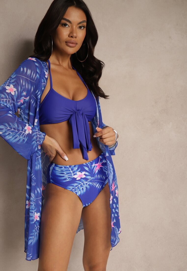 rosse line Bikini Albastru Sutien cu Legătură și Chiloți cu Strat Suplimentar de Plasă Zarionea