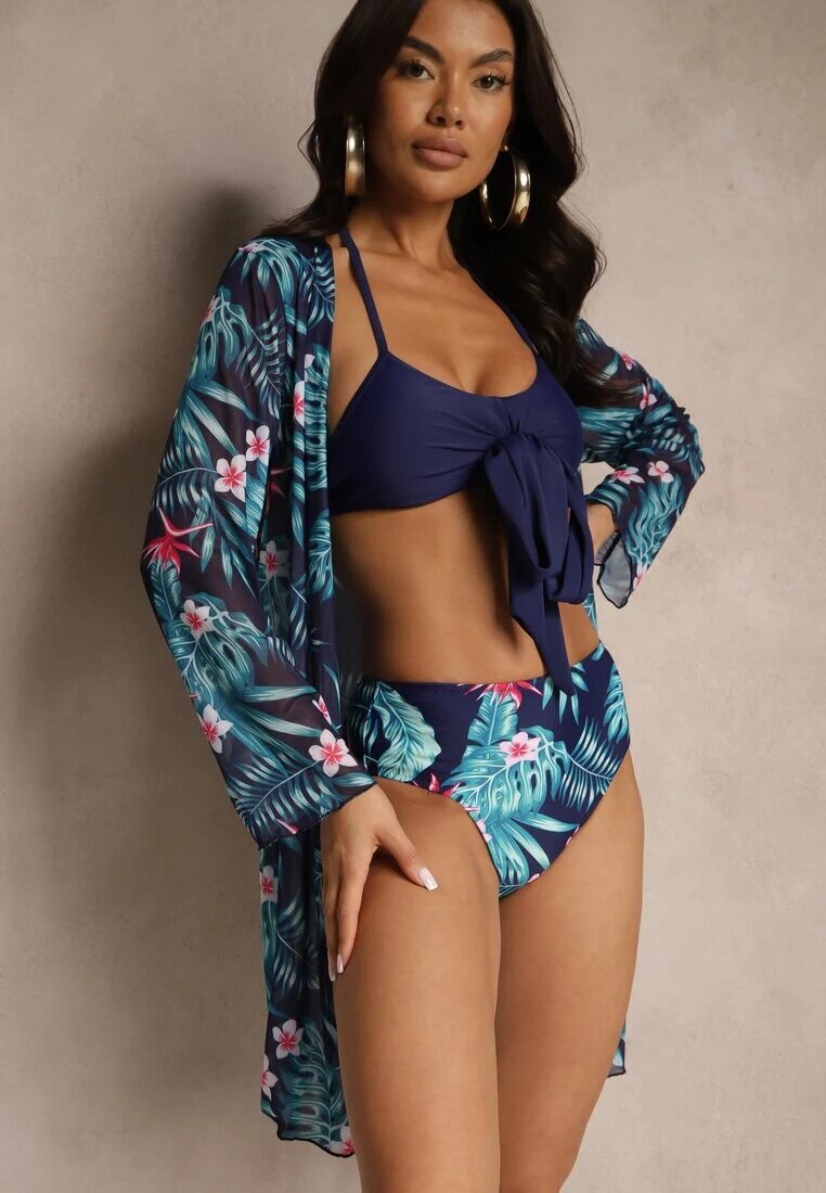 rosse line Bikini bleumarin Sutien cu legătură și Slip cu acoperământ suplimentar din plasă Zarionea