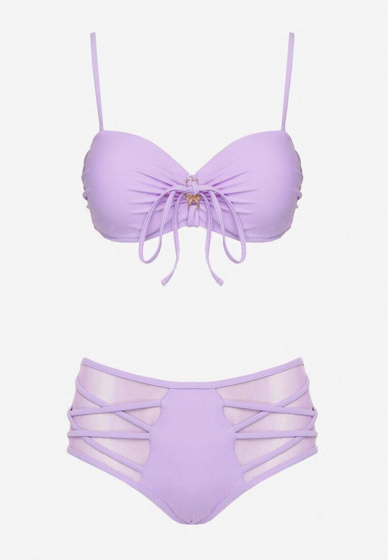 rosse line Bikini Mov Sutien și Chiloți Talie Înaltă cu Detalii din Plasă Kinovia