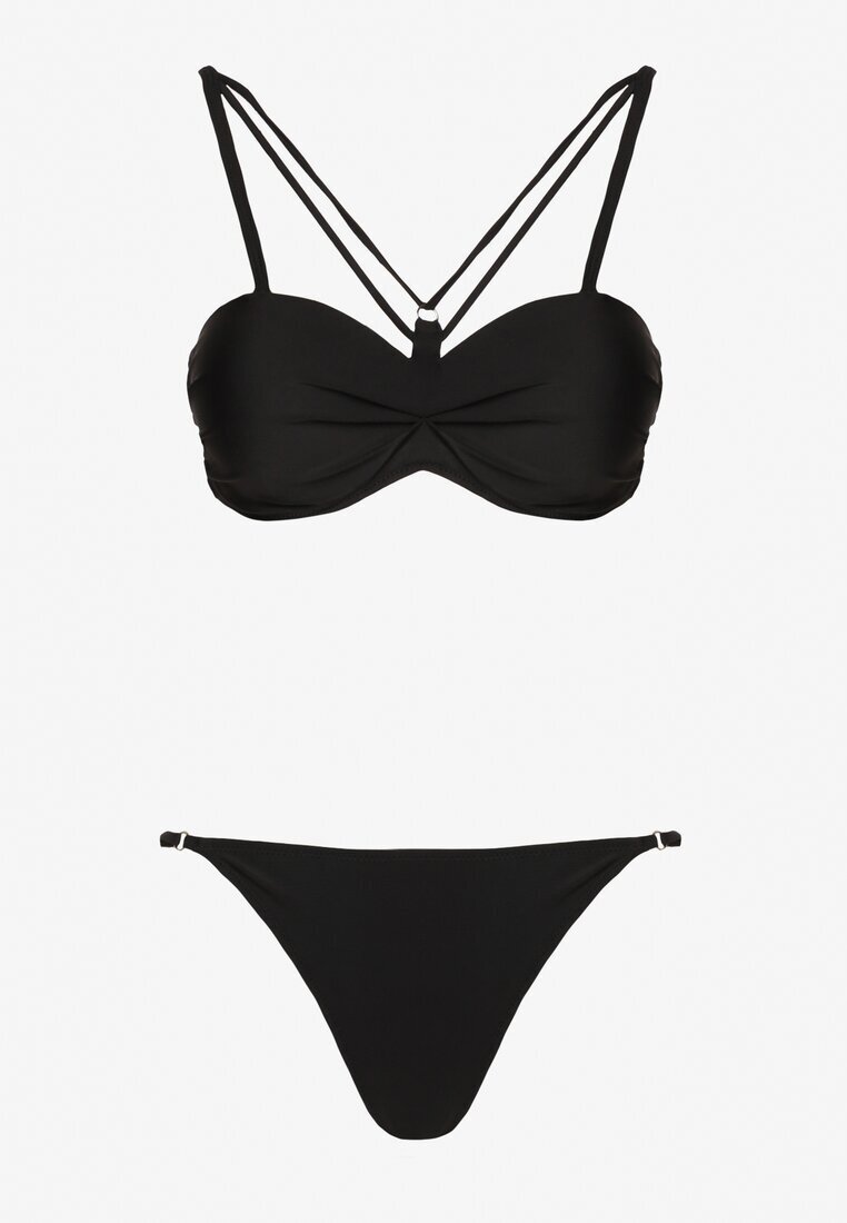 rosse line Bikini Negru Chiloți tip slip și Sutien cu Bretele Decorative Fadelinna