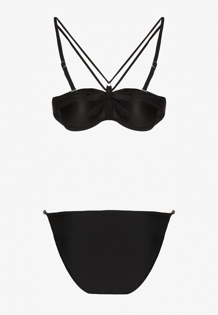 rosse line Bikini Negru Chiloți tip slip și Sutien cu Bretele Decorative Fadelinna