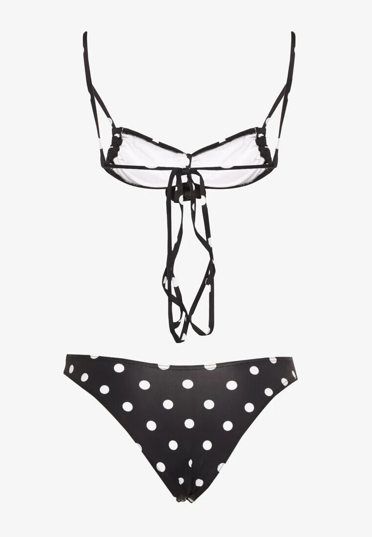 rosse line Bikini Negru cu Buline cu Aplicații Florale Sutien și Chiloți Loritia