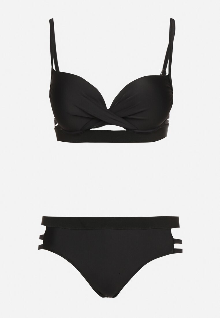rosse line Bikini Negru cu Decupaje Decorative Sutien cu Șnururi și Chiloți Figă Kinessa