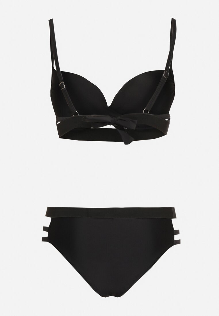 rosse line Bikini Negru cu Decupaje Decorative Sutien cu Șnururi și Chiloți Figă Kinessa