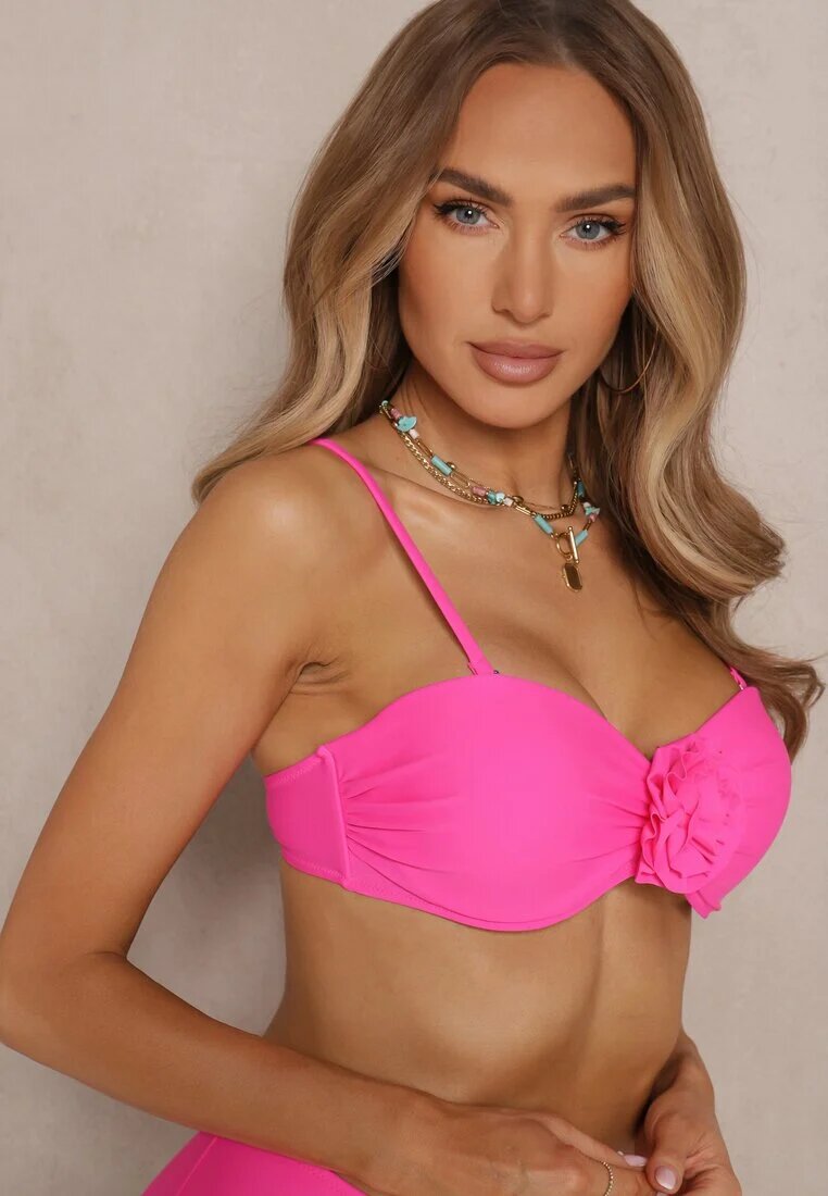 rosse line Bikini Roz Chiloți Sutien Decorat cu Floare 3D Tenionea
