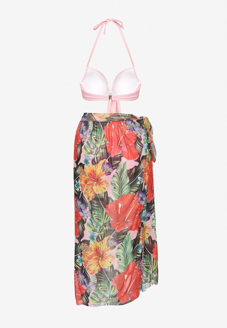 rosse line Bikini roz Chiloți tanga Sutien cu legătură și Pareo floral Folanira