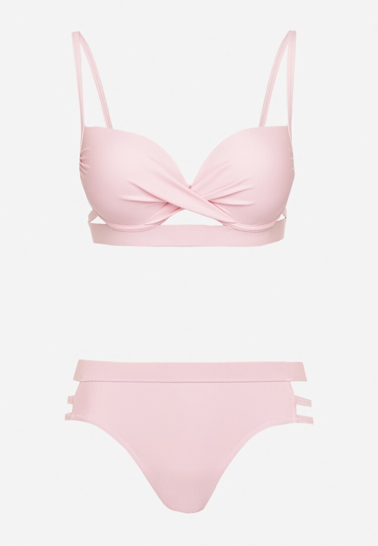 rosse line Bikini Roz deschis cu decupaje decorative Sutien cu legături și slipuri Kinessa