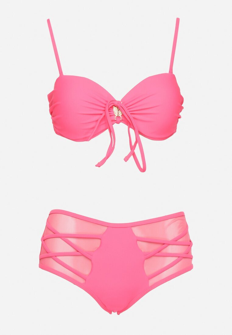 rosse line Bikini Sutien și Chiloți Figă Talie înaltă cu Detalii din Plasă Roz Kinovia