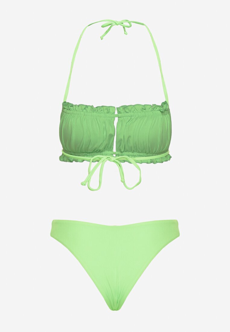 rosse line Bikini Verde deschis Chiloți figi și Sutien cu legătură decorat cu încrețituri Folinira