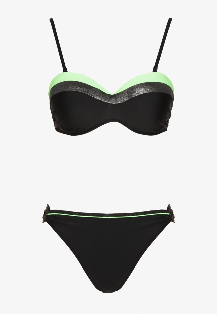 rosse line Bikini Verde-Negru cu Fir Metalic Sutien Întărit și Chiloți Mitelle
