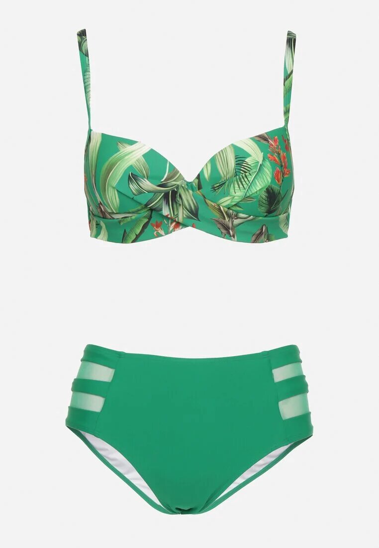 rosse line Bikini Verde Sutien cu Frunze și Chiloți slip cu Inserții din plasă Kinalea