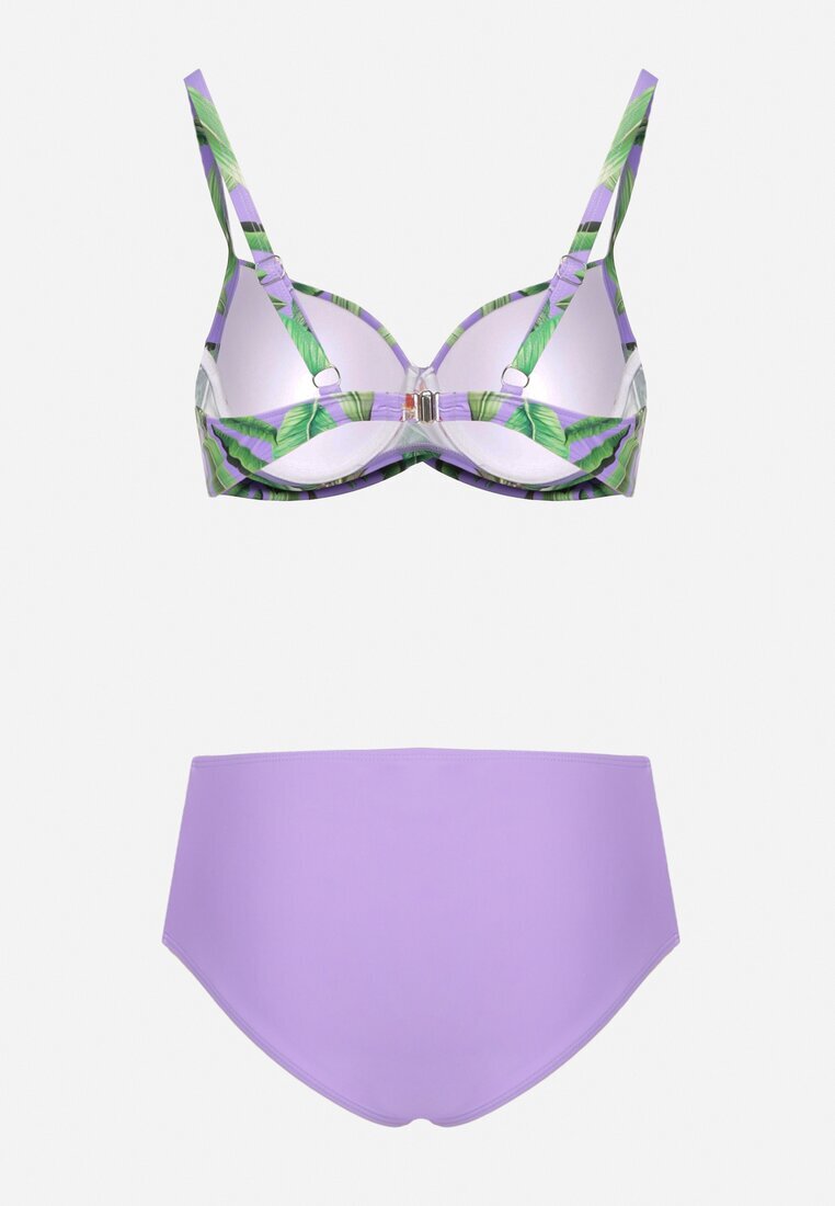 rosse line Bikini Violete Sutien cu Frunze și Chiloți Figi cu Inserții din Plasă Kinalea