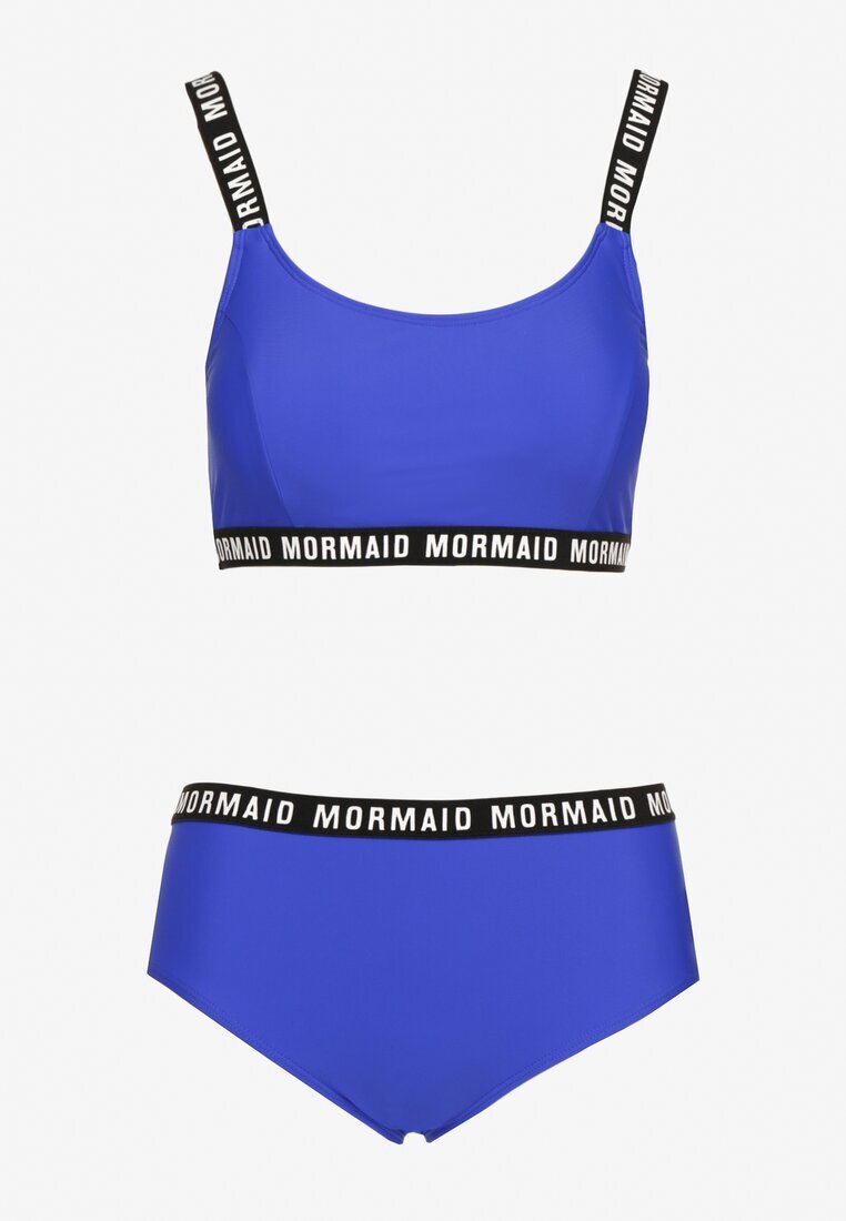 rosse line Chiloți bikini tip slip albaștri și top sportiv albastru decorați cu inscripții Nevoneira
