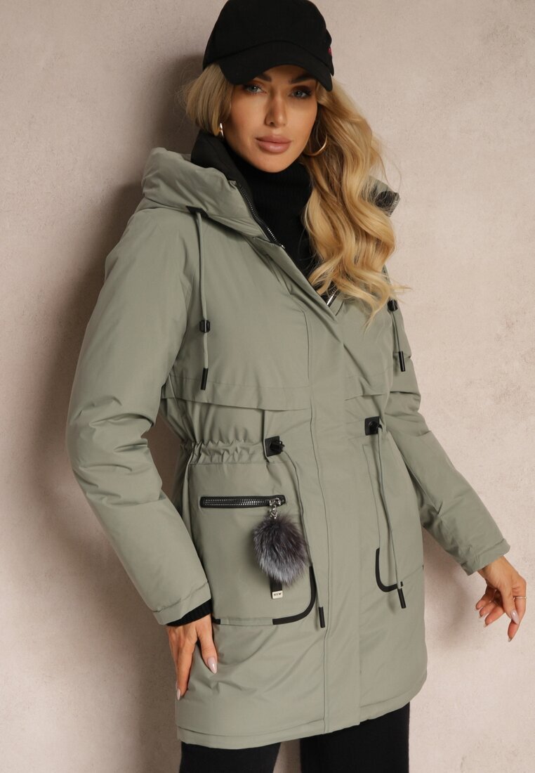 rosse line Geacă Parka Verde cu șnur în talie și glugă Decorată cu pandantiv Zeriena