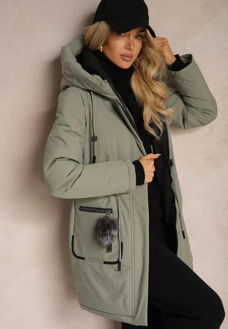 rosse line Geacă Parka Verde cu șnur în talie și glugă Decorată cu pandantiv Zeriena