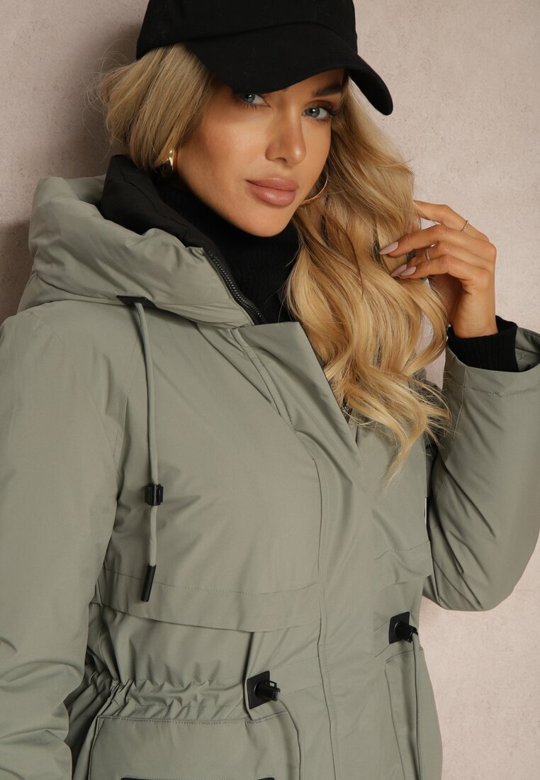 rosse line Geacă Parka Verde cu șnur în talie și glugă Decorată cu pandantiv Zeriena