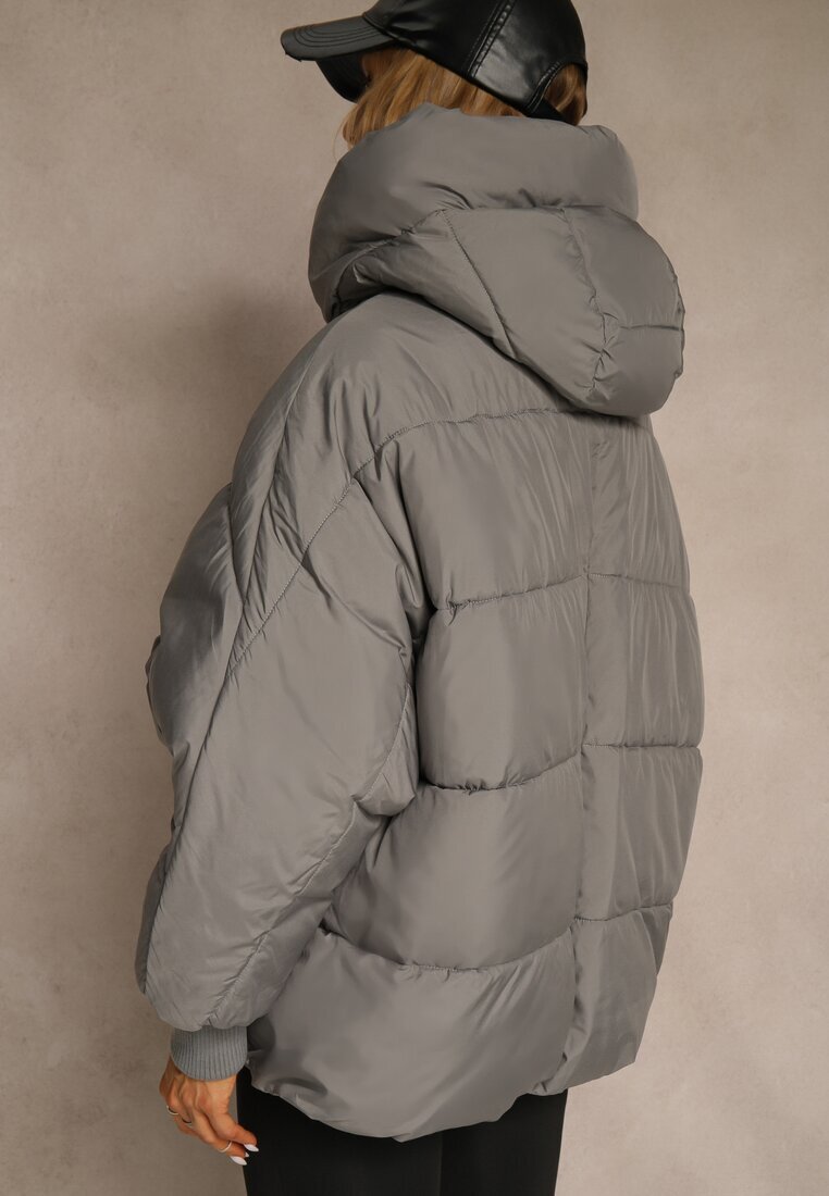rosse line Geacă Puffer Gri Supradimensionată cu Glugă Mevenassa