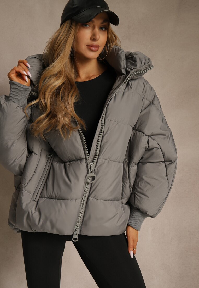 rosse line Geacă Puffer Gri Supradimensionată cu Glugă Mevenassa
