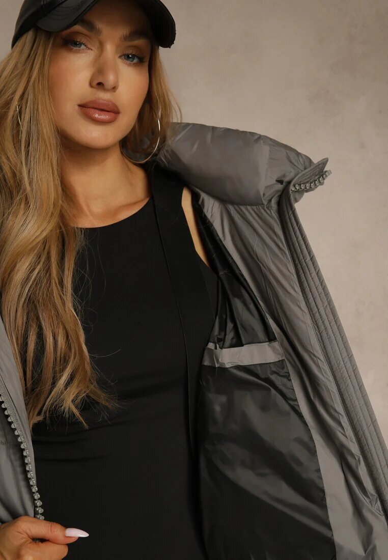 rosse line Geacă Puffer Gri Supradimensionată cu Glugă Mevenassa