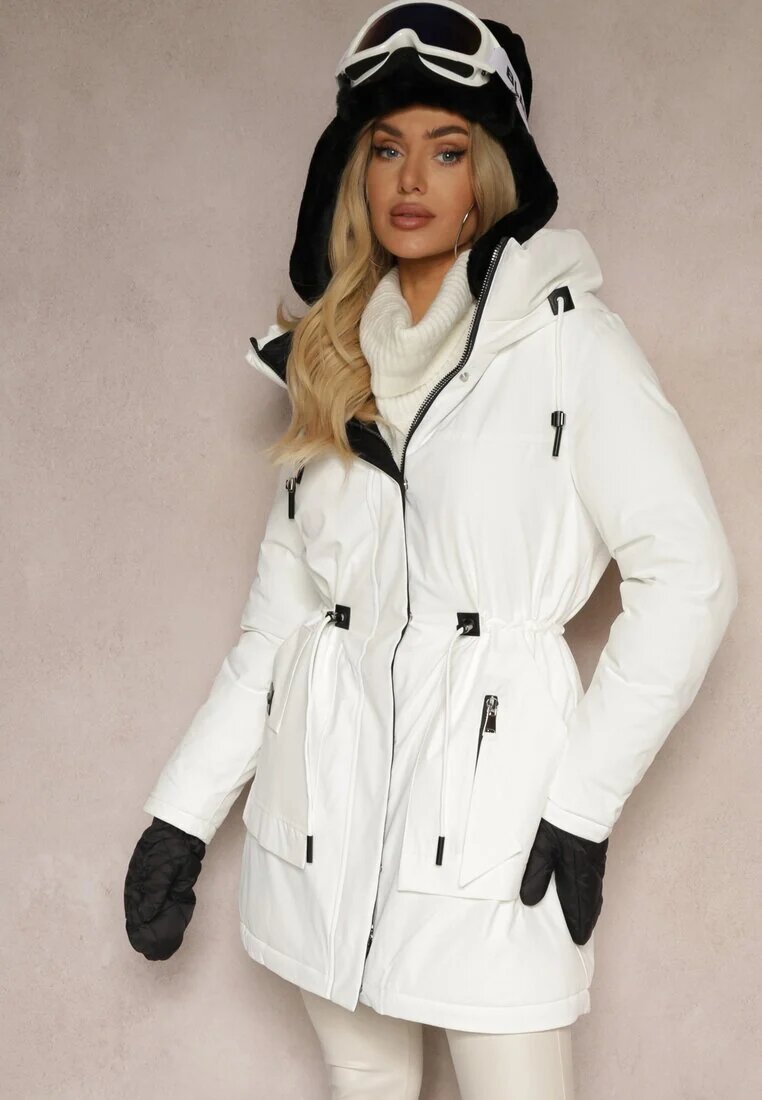 rosse line Jachetă Albă Stil Parka cu șnur elastic și Glugă Semelora
