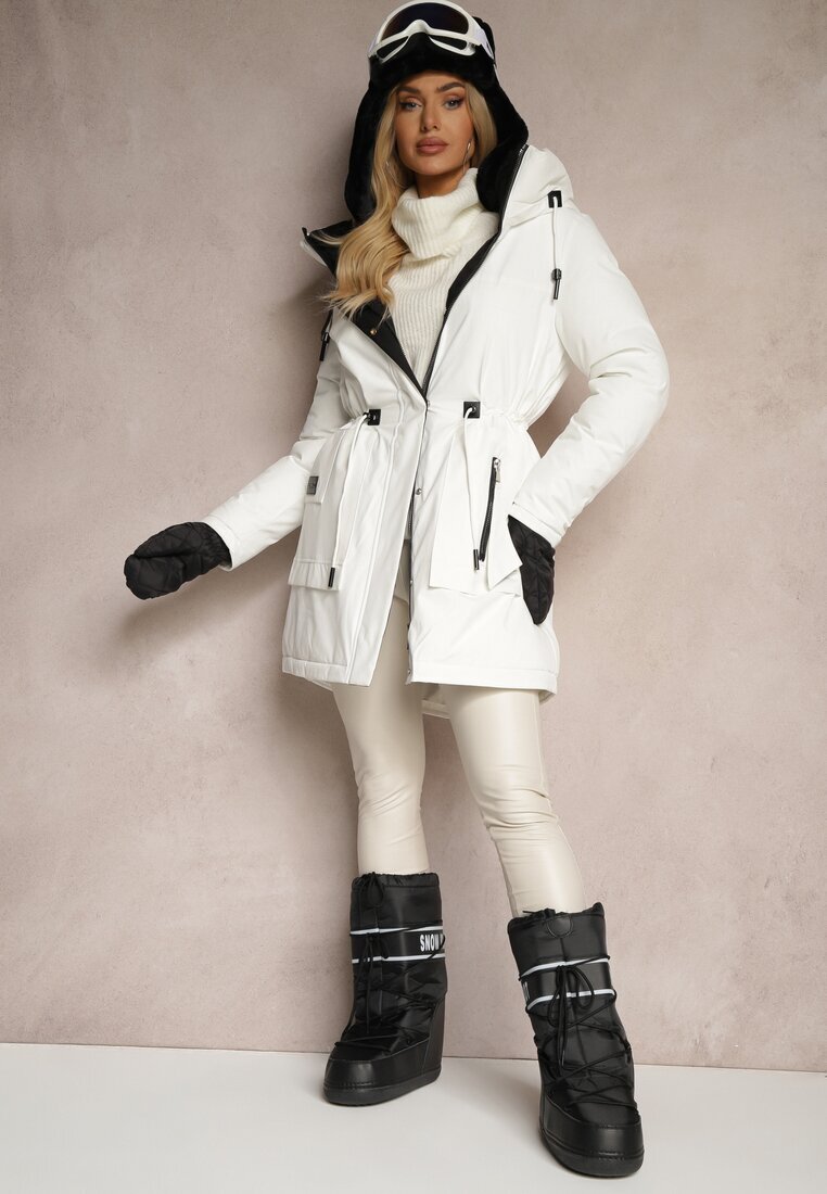 rosse line Jachetă Albă Stil Parka cu șnur elastic și Glugă Semelora