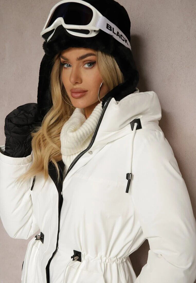 rosse line Jachetă Albă Stil Parka cu șnur elastic și Glugă Semelora
