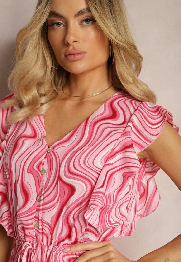rosse line Rochie Cloș Roz cu Nasturi și Elastic în Talie Mottella