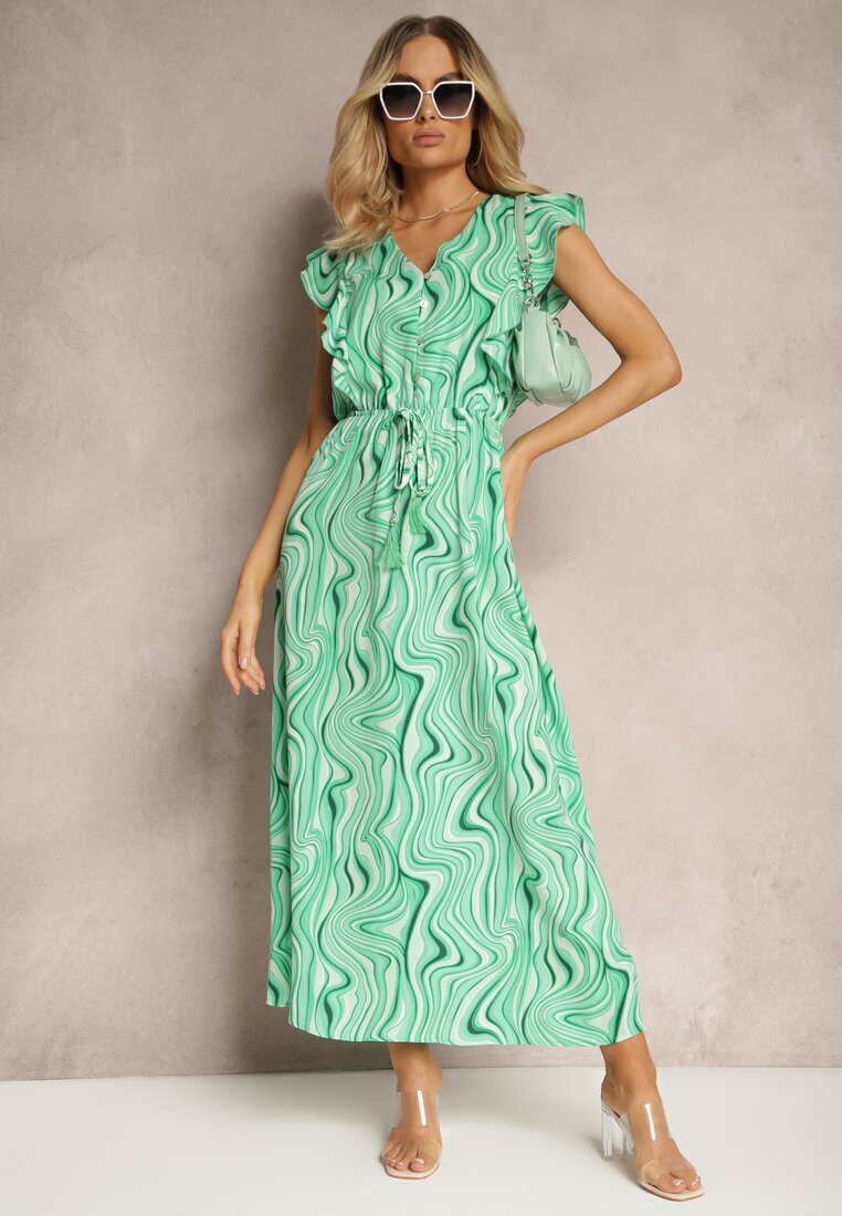 rosse line Rochie Evazată Verde deschis cu nasturi și elastic în talie Mottella
