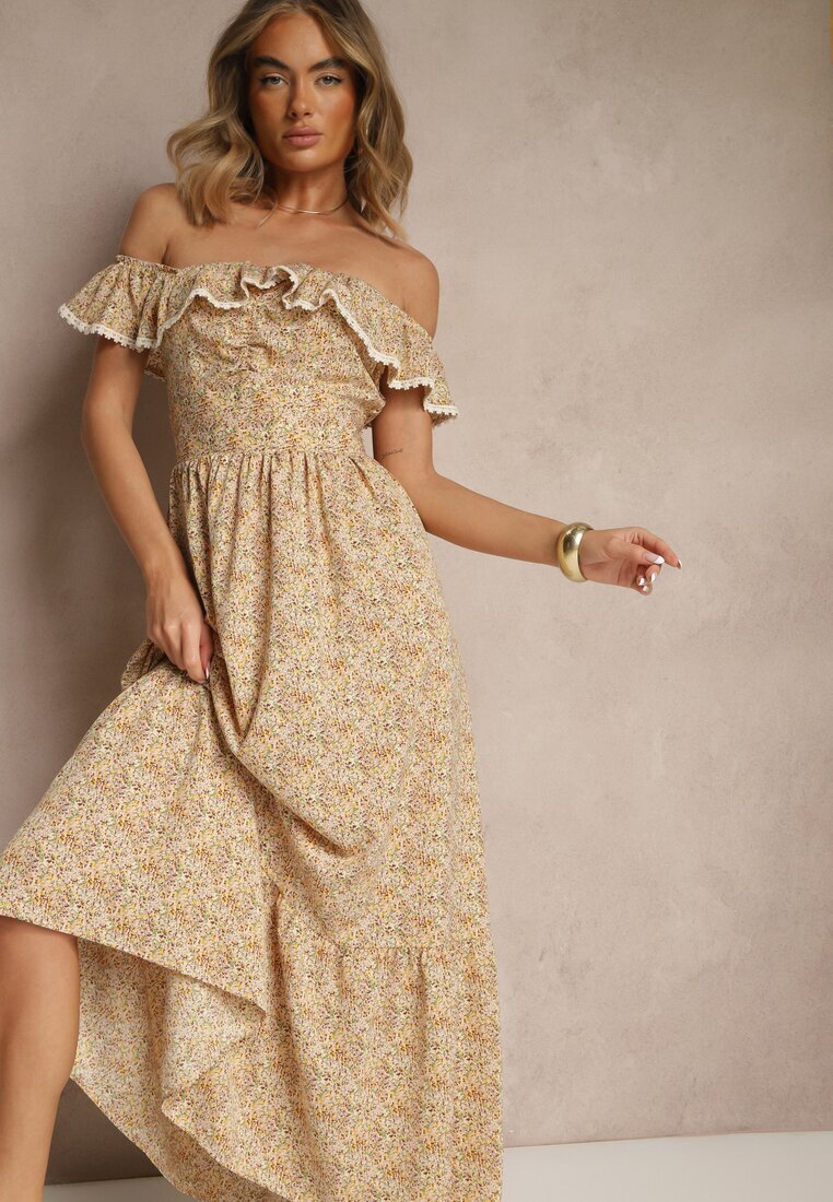 rosse line Rochie Galbenă cu Volănașe Decorative Folanne