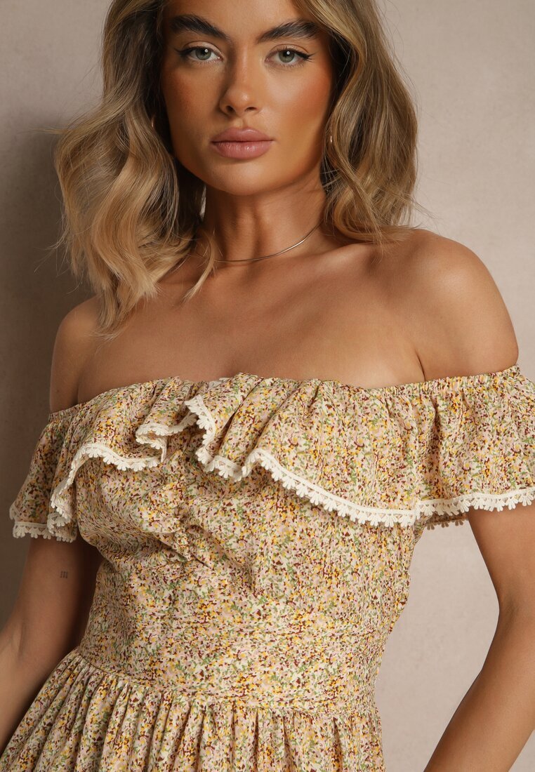 rosse line Rochie Galbenă cu Volănașe Decorative Folanne