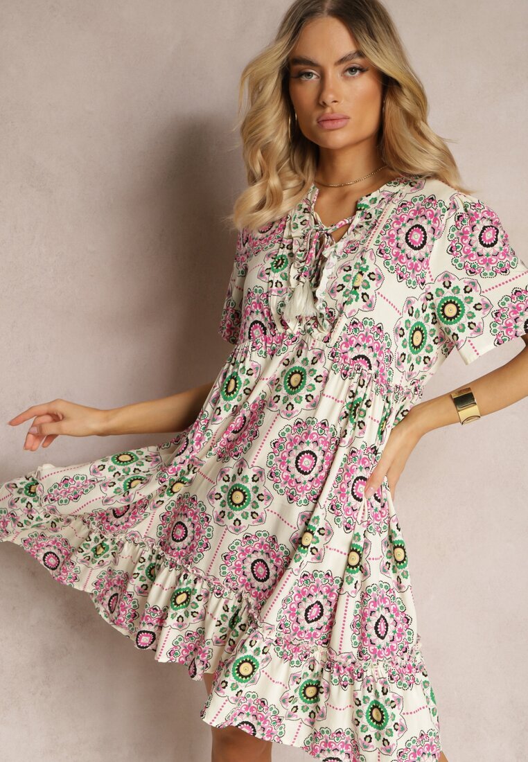 rosse line Rochie Roz din viscoză cu model mozaic Boho Naviera