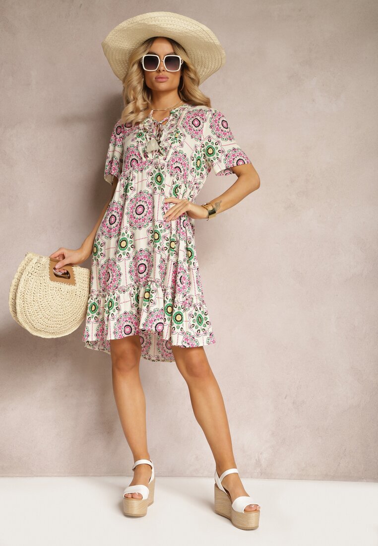rosse line Rochie Roz din viscoză cu model mozaic Boho Naviera
