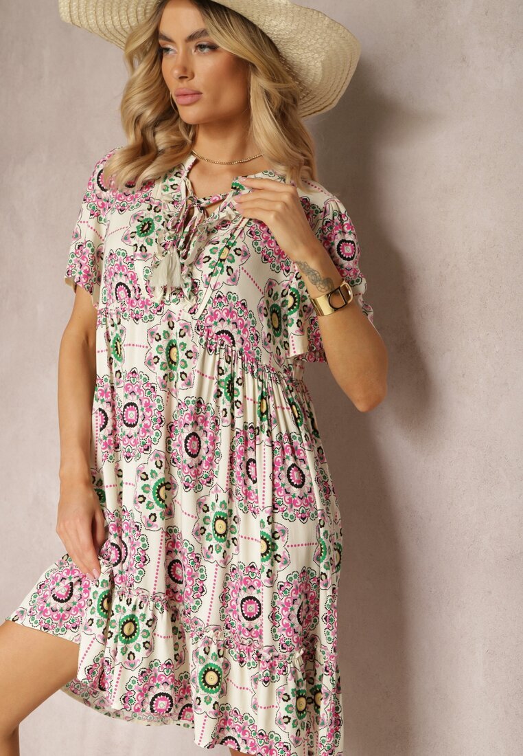 rosse line Rochie Roz din viscoză cu model mozaic Boho Naviera