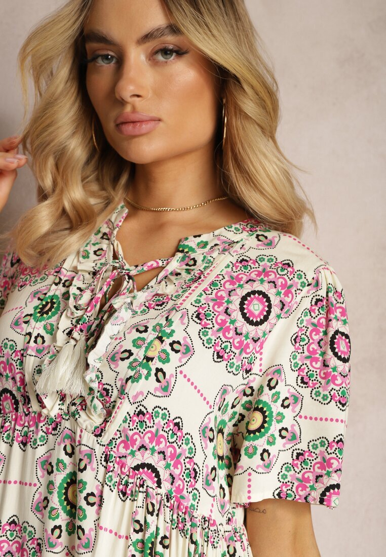 rosse line Rochie Roz din viscoză cu model mozaic Boho Naviera