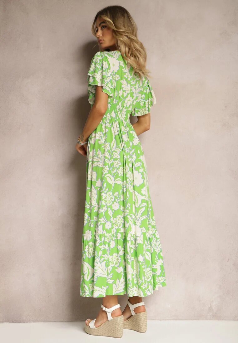 rosse line Rochie verde deschis din viscoză cu mânecă scurtă legată în față strânsă în talie Tessam