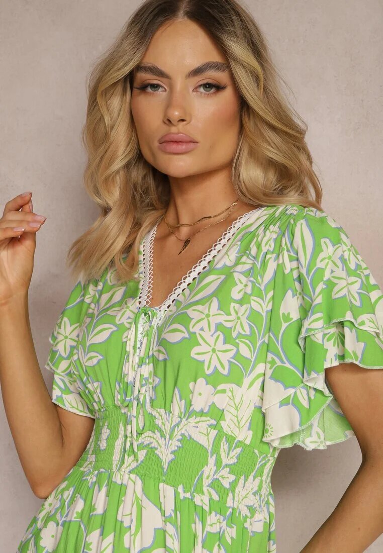 rosse line Rochie verde deschis din viscoză cu mânecă scurtă legată în față strânsă în talie Tessam