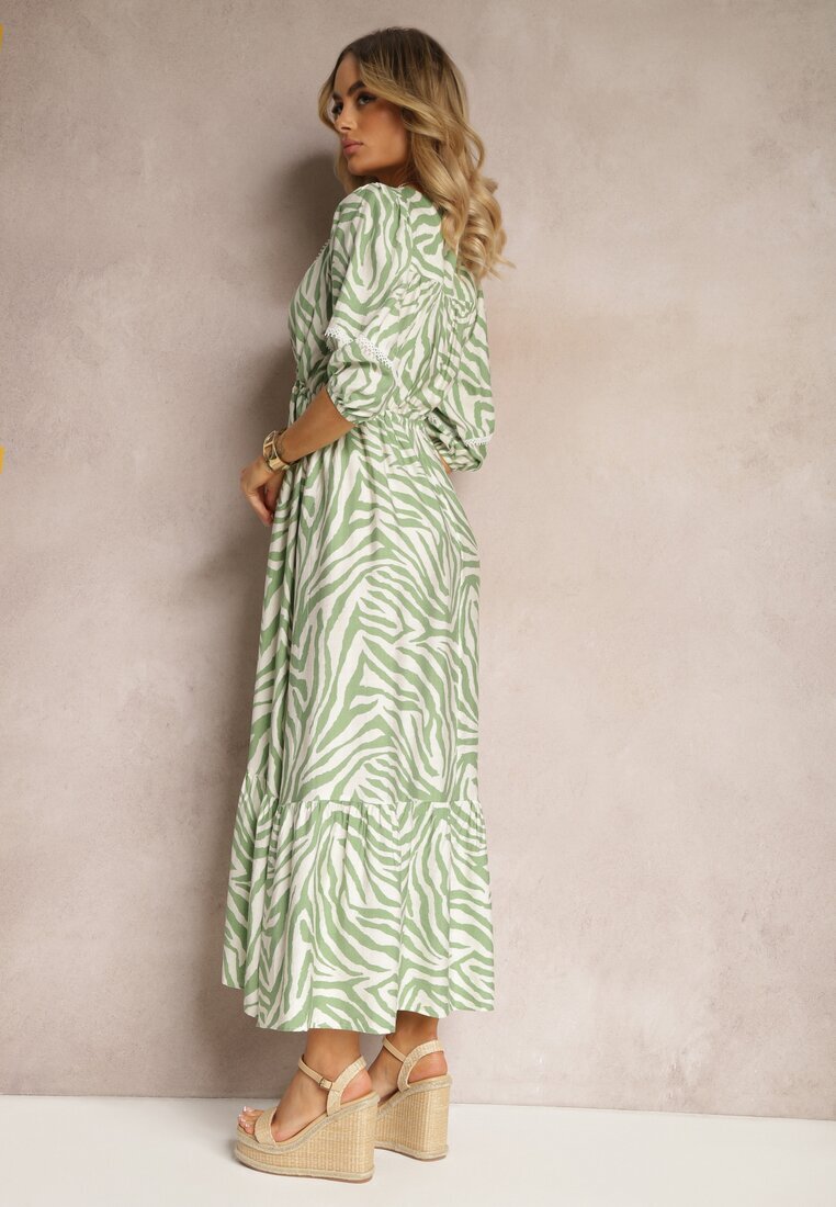 rosse line Rochie Verde deschis din Viscoză și Bumbac Decorată cu un Volan și un Șnur în Talie Vantia