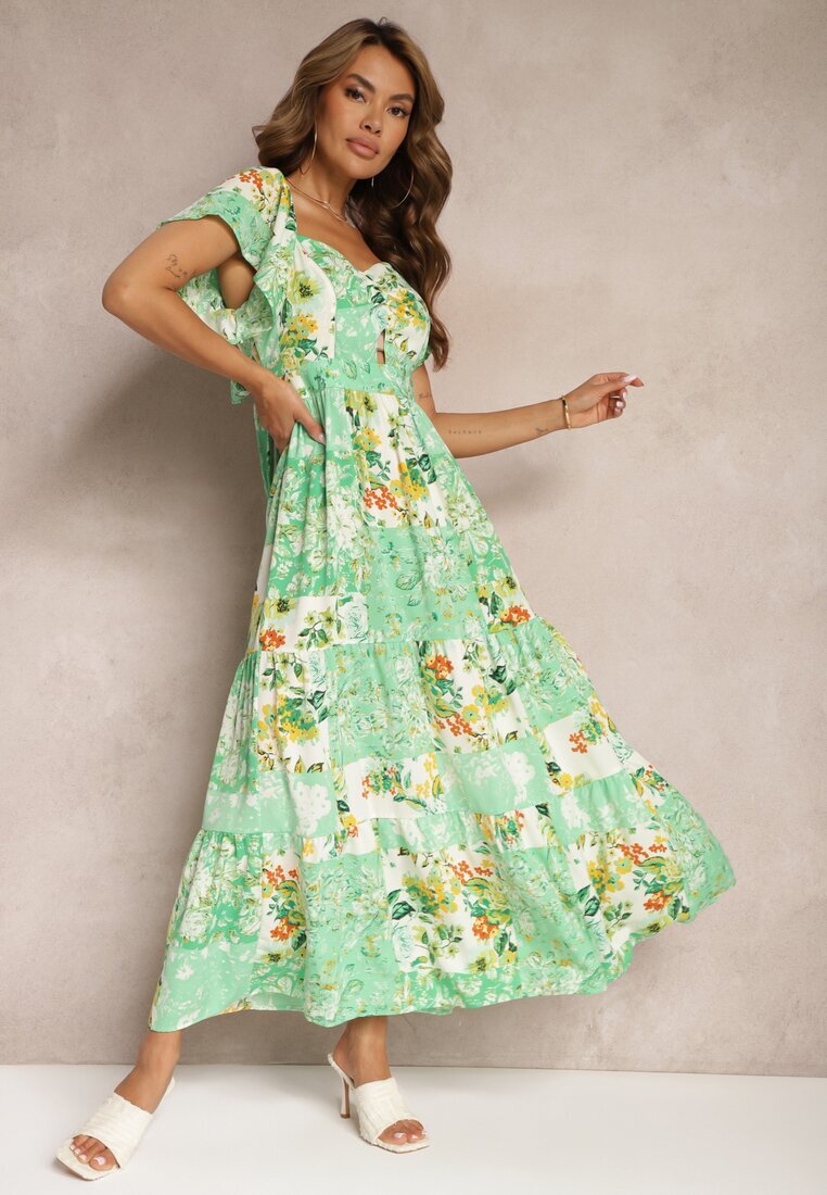 rosse line Rochie Verde Legată la spate cu Volan și Elastic în talie Dimille
