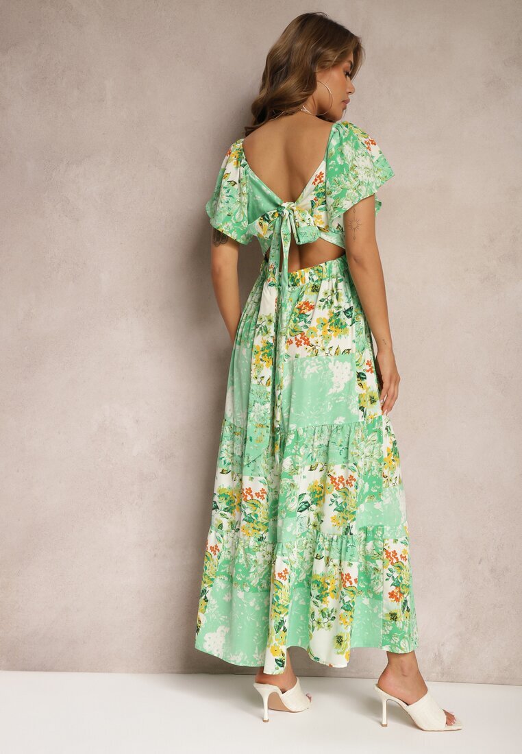 rosse line Rochie Verde Legată la spate cu Volan și Elastic în talie Dimille