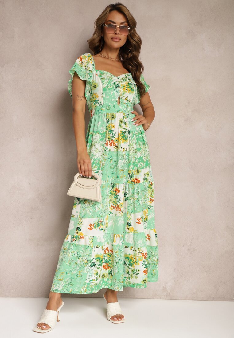 rosse line Rochie Verde Legată la spate cu Volan și Elastic în talie Dimille