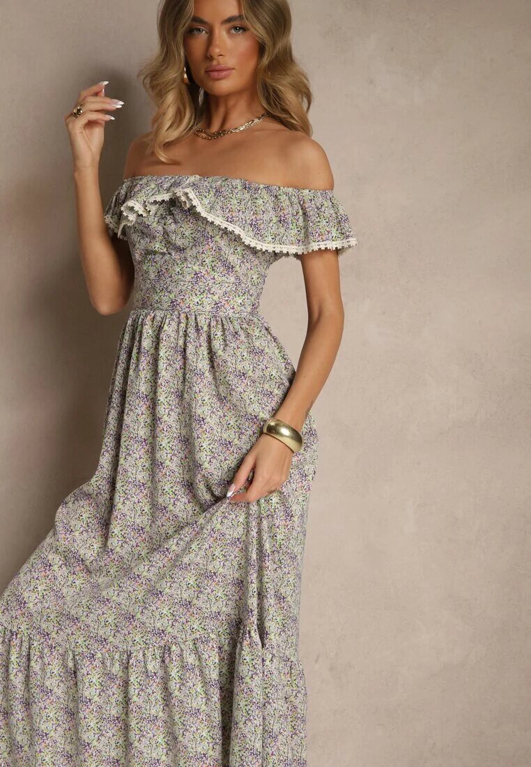 rosse line Rochie Violetă cu Volane Decorative Folanne