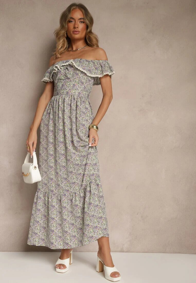 rosse line Rochie Violetă cu Volane Decorative Folanne