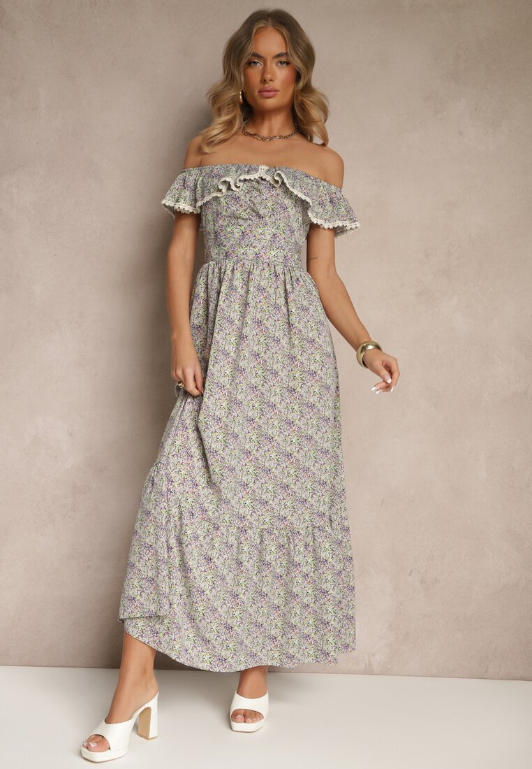 rosse line Rochie Violetă cu Volane Decorative Folanne