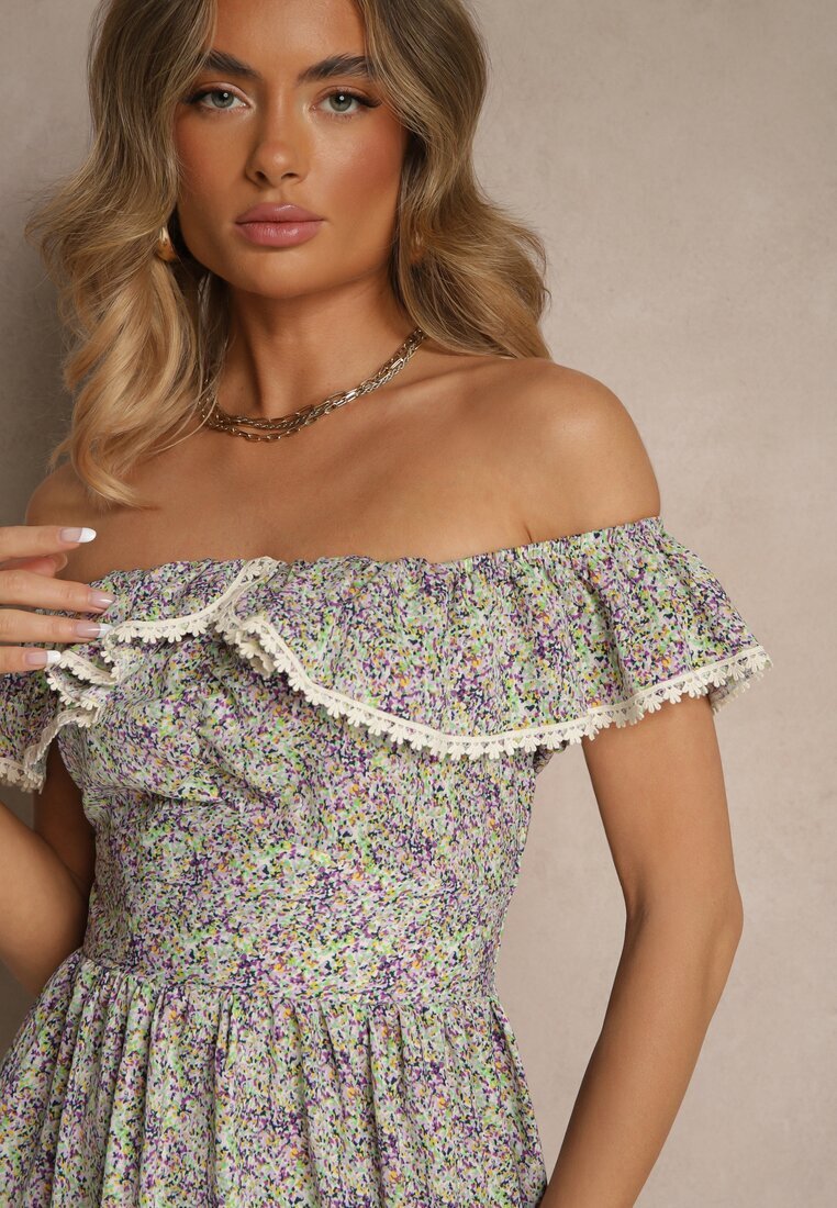 rosse line Rochie Violetă cu Volane Decorative Folanne